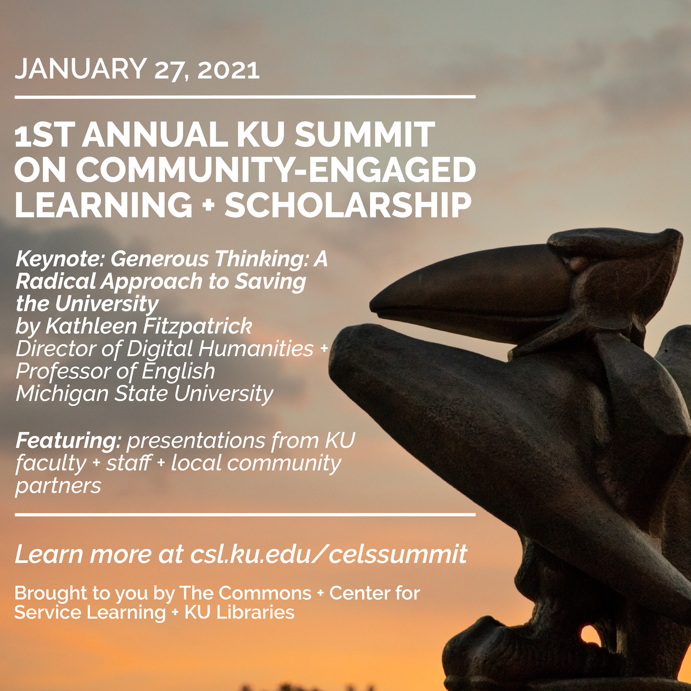 January 27, 2021: 1st Annual KU Summit on Community-Engaged Learning and Scholarship.